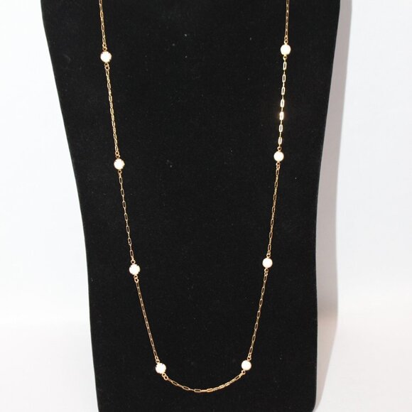 Source Unknown Jewelry - Gold Tone Delicate Chain with White Milk Glass Accents Stones